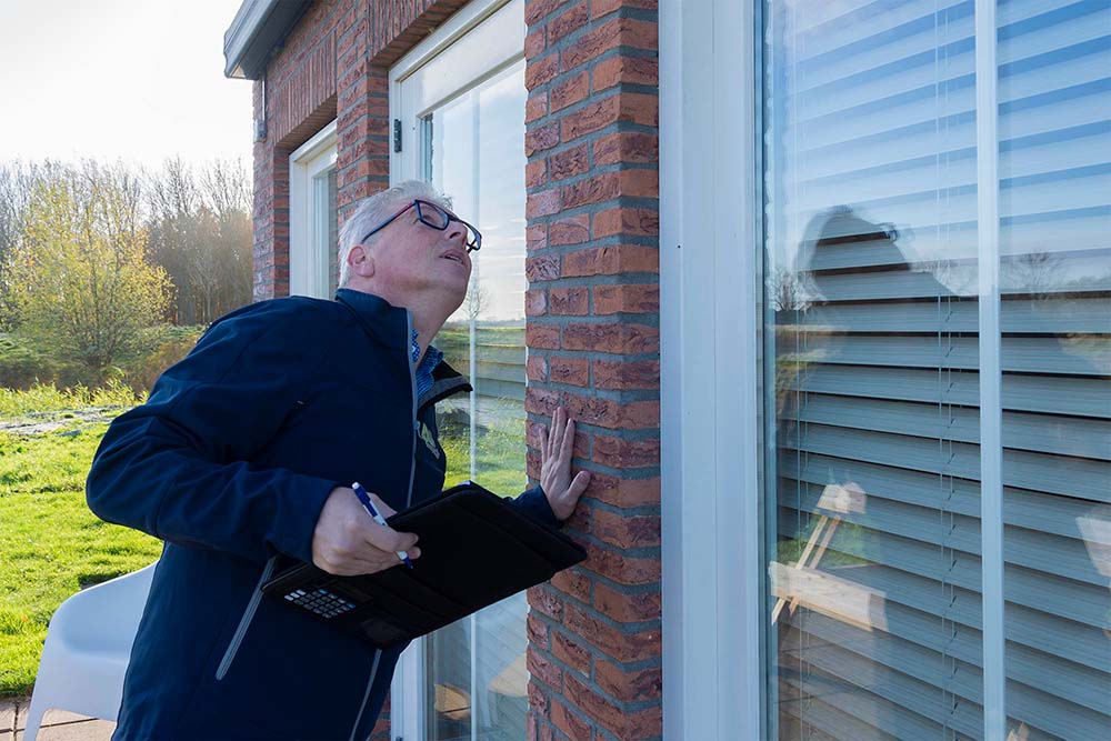 Controle aan het kozijn voor het bouwkundig rapport